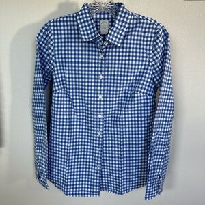 J. Crew White and Blue Checkered Gingham Women's Button Down Shirt